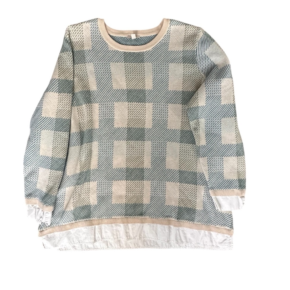 Talbots Womens 1X Striped Cotton Knit Pullover Sweater Blue Green Cream - Picture 2 of 8